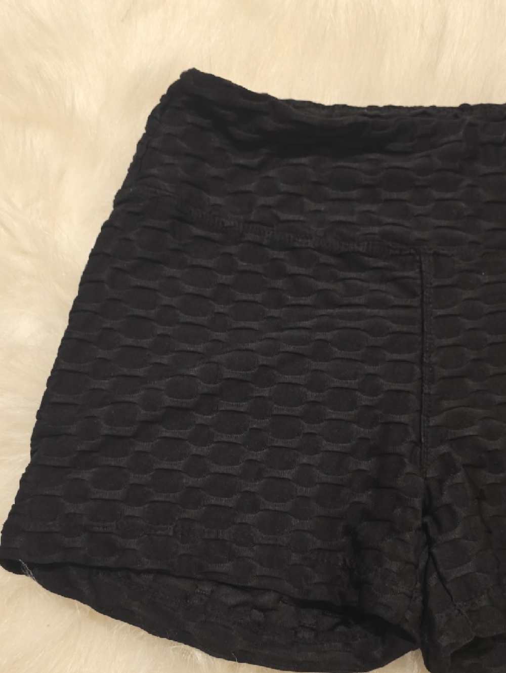 Black Textured High-Rise Athletic Shorts